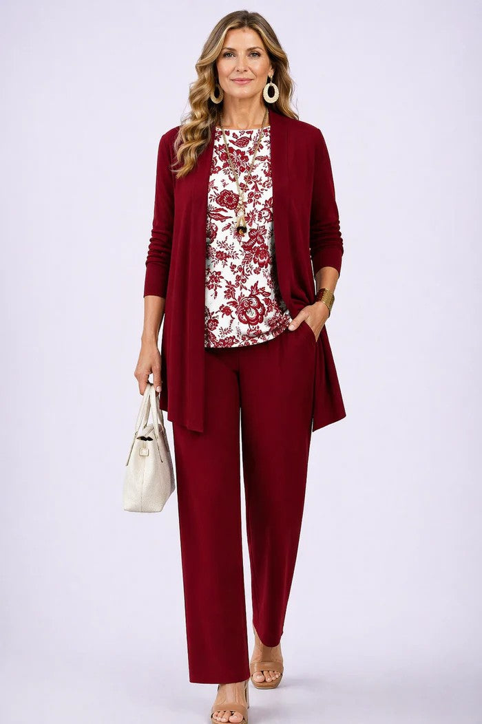 Amara | Longline Cardigan and Trousers Three Piece Set