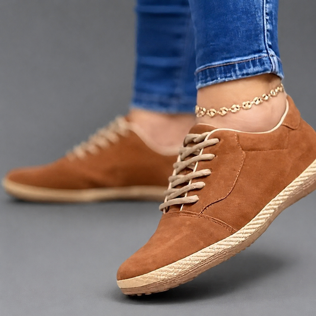 Women's Casual Sneakers Lace Up in Camel Brown Faux Suede