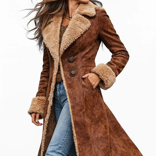 Sigrid | Women's Shearling Lined Vintage Suede Long Coat