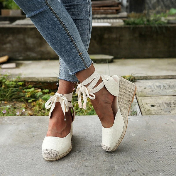 Alba | Closed Toe Ribbon Tie Platform Wedges Sandals