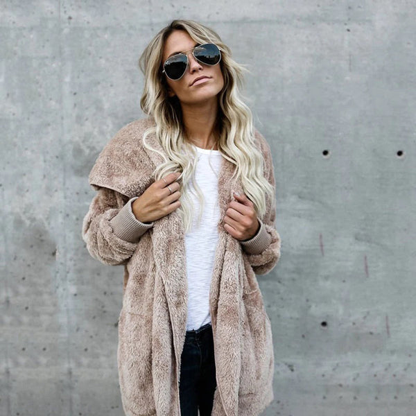 Maren | Women's Teddy Fleece Longline Hooded Cardigan Coat