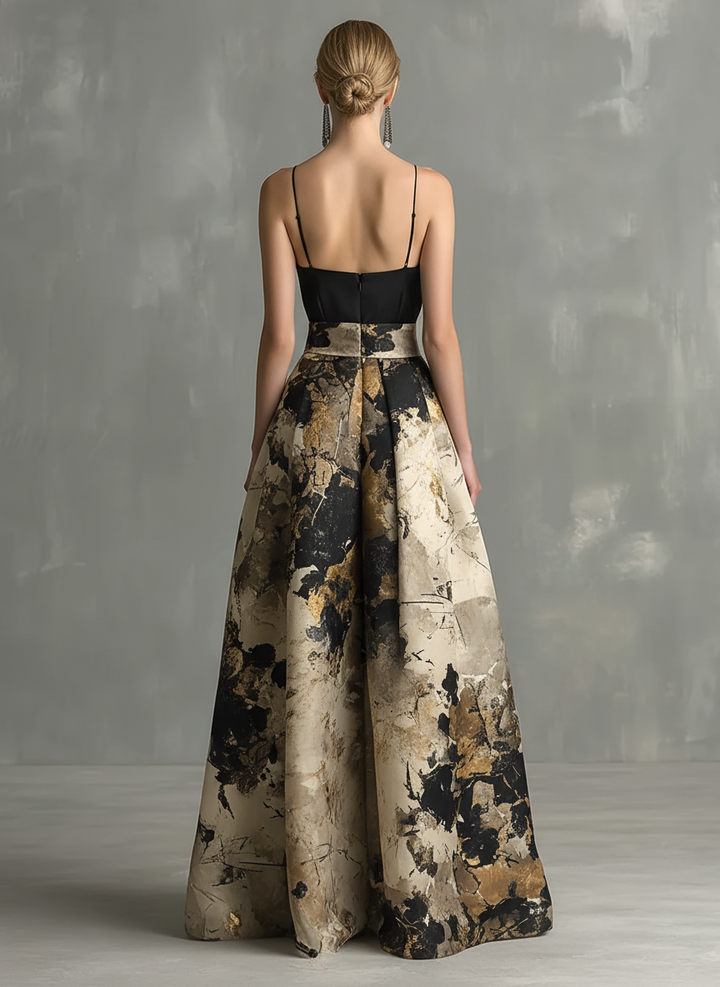 Odette | Abstract Print Pleated Ball Gown Maxi Formal Occasion Dress