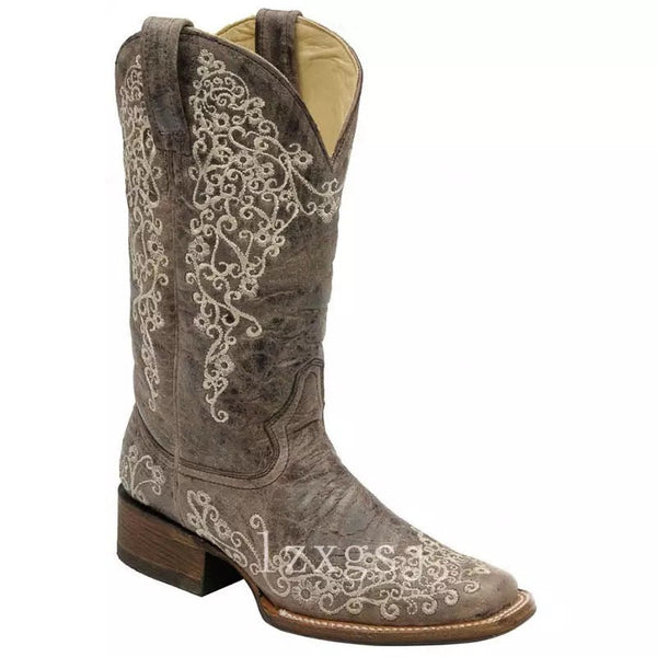 Savannah | Womens Tall  Cowboy Boots, Embroidered Western Arch Support Block Heel Boots