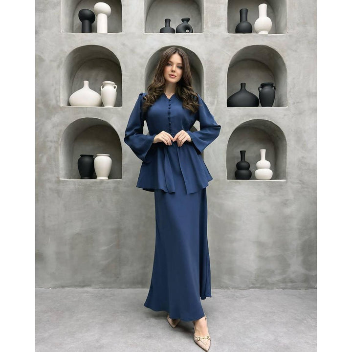 Aurelia | Button Front Peplum Top and Maxi Skirt Set