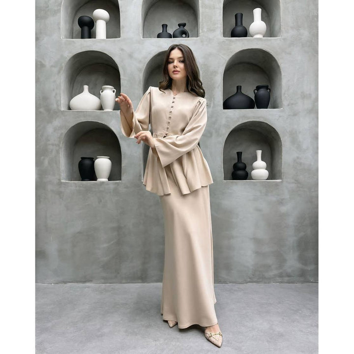 Aurelia | Button Front Peplum Top and Maxi Skirt Set