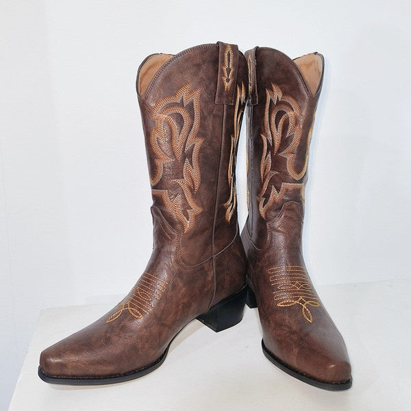 Cheyenne | Womens Cowboy Boots, Tall Embroidered Faux Leather All Day Walking Casual Boots