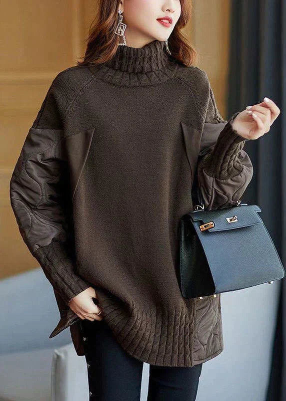 Women's Ribbed Knit Quilted Panel Long Sleeve Turtleneck Knit Tunic