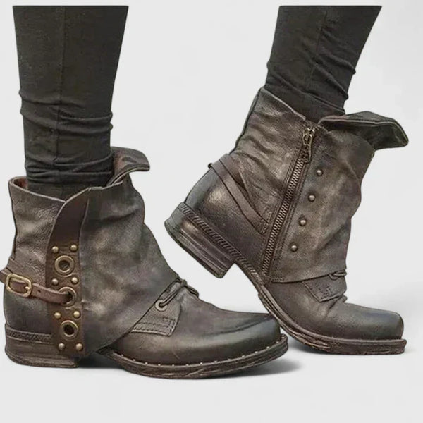 Roxie | Vintage Buckled Grommet Leather Comfort Ankle Boots