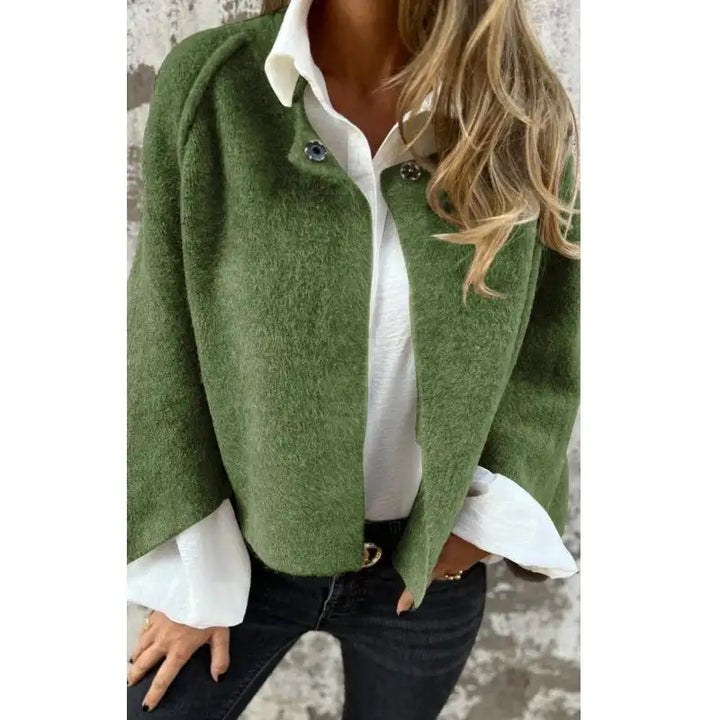 Sutton | Knitted Open Front Snap Collar Wool Cardigan