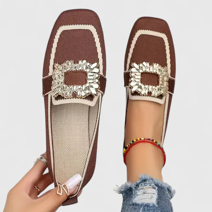 Gemma | Square Toe Woven Slip On Rhinestone Loafers