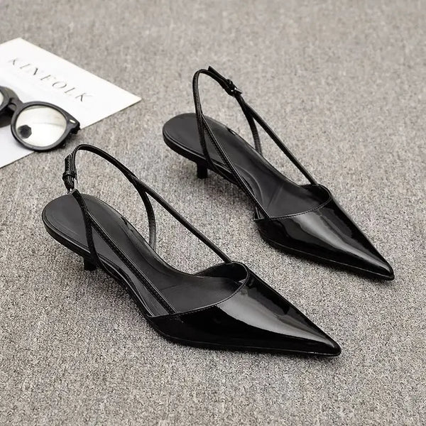 Madison | Pointed Toe Slingback Low Black Heels