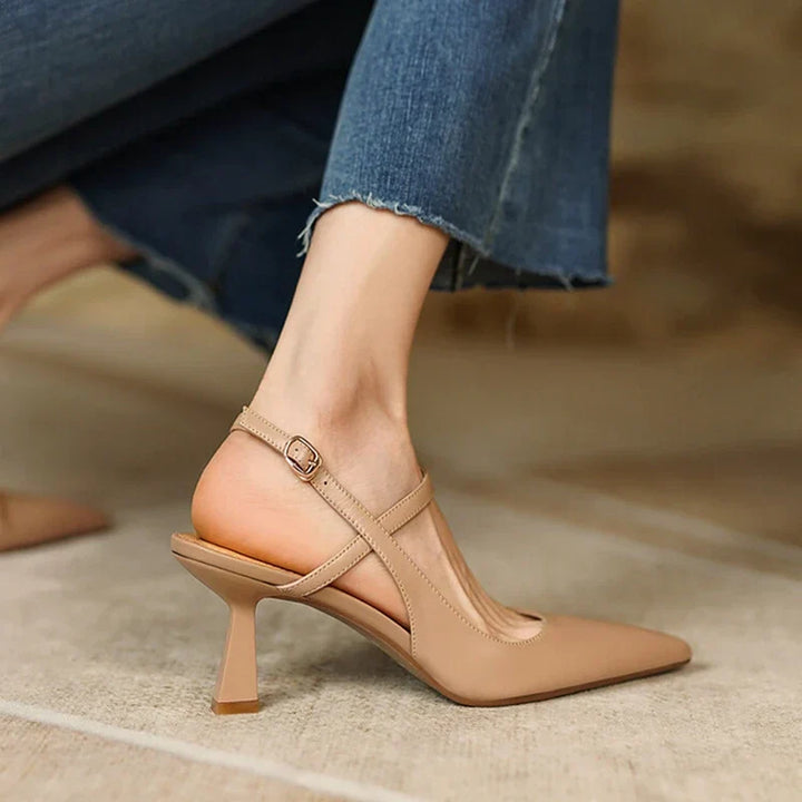 Zoe | Pointed Toe Cross Strap Slingback Nude Heels