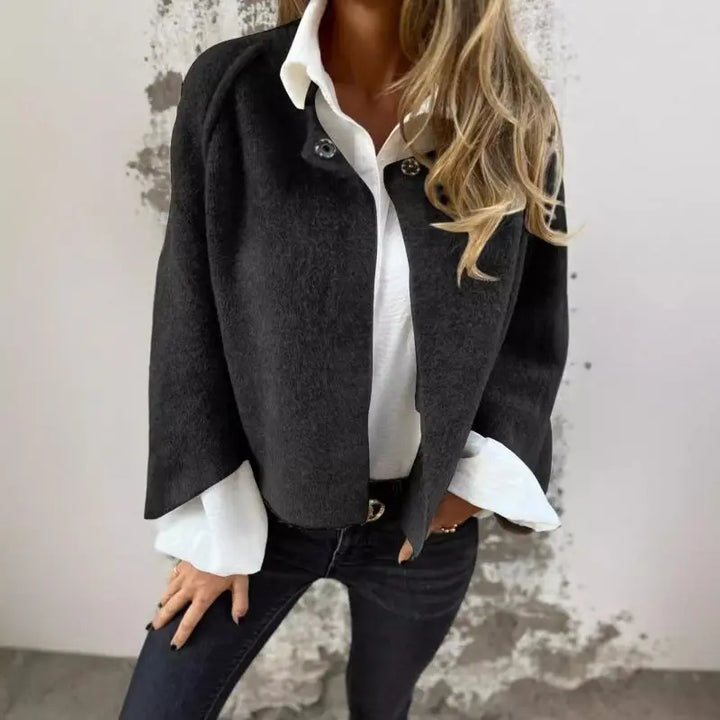 Sutton | Knitted Open Front Snap Collar Wool Cardigan