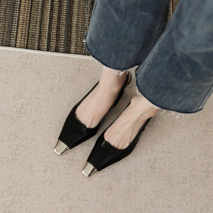 Layla | Metallic Tip Slingback Block Pointed Toe Heels