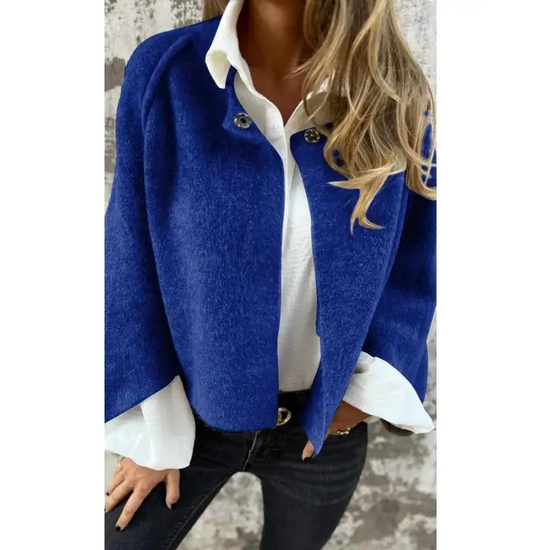 Sutton | Knitted Open Front Snap Collar Wool Cardigan