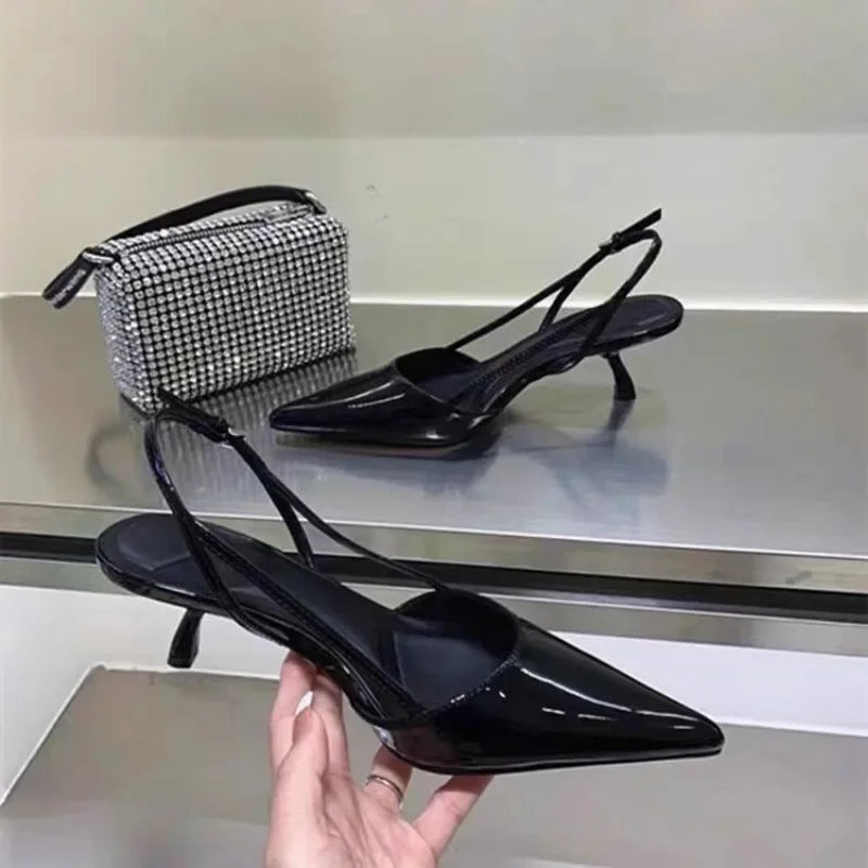 Madison | Pointed Toe Slingback Low Black Heels