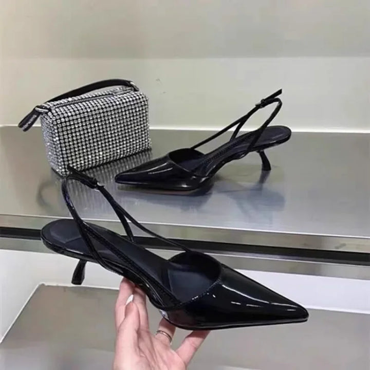 Madison | Pointed Toe Slingback Low Black Heels