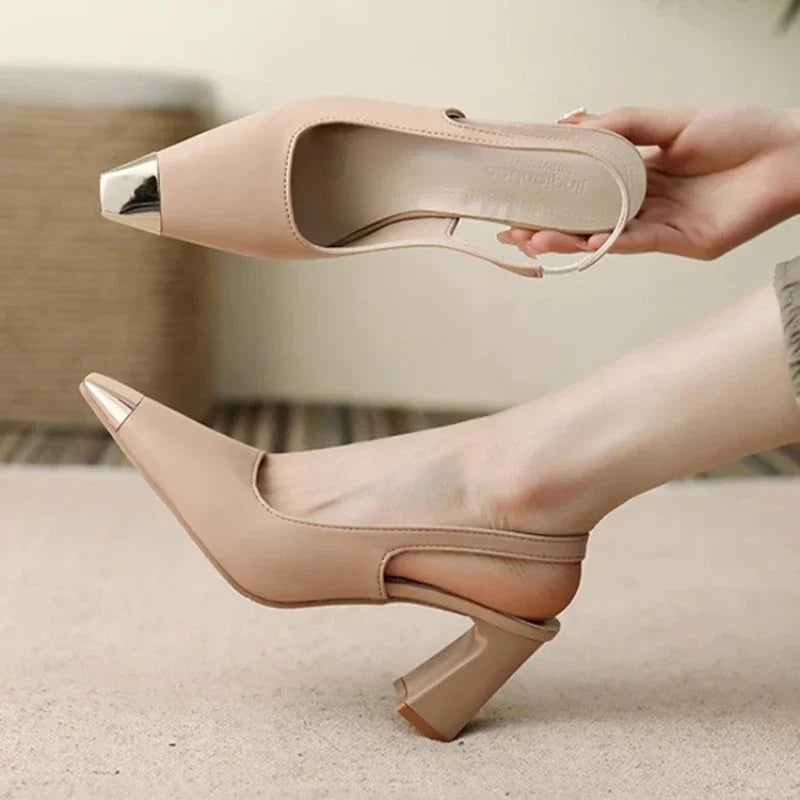 Layla | Metallic Tip Slingback Block Pointed Toe Heels