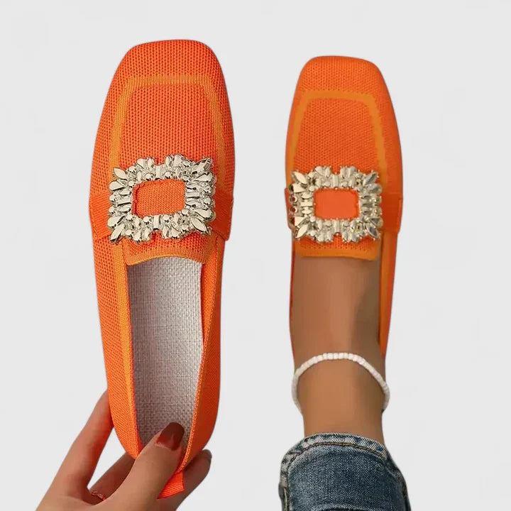 Gemma | Square Toe Woven Slip On Rhinestone Loafers