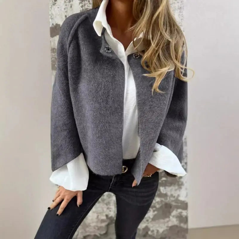 Sutton | Knitted Open Front Snap Collar Wool Cardigan