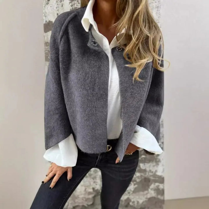 Sutton | Knitted Open Front Snap Collar Wool Cardigan
