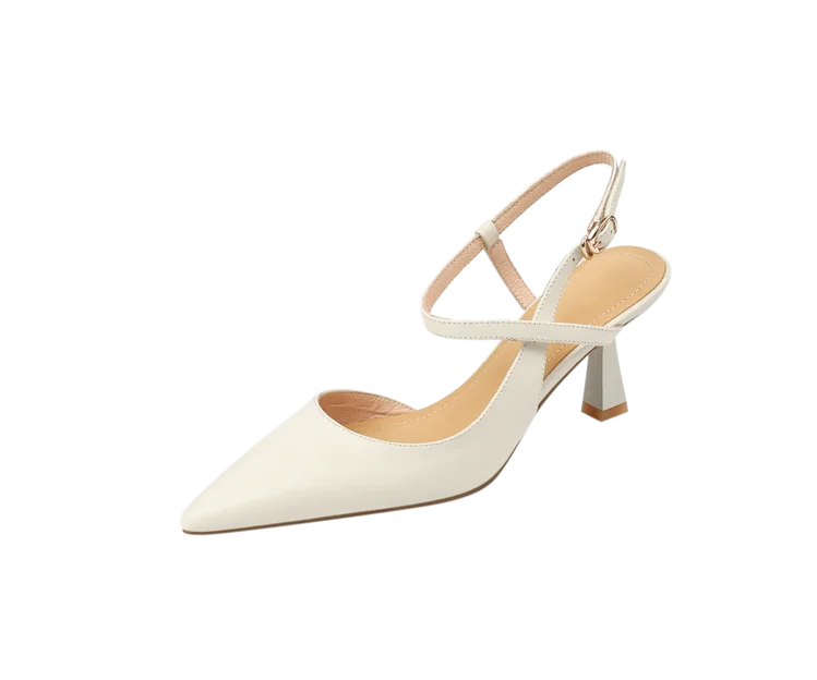 Zoe | Pointed Toe Cross Strap Slingback Nude Heels