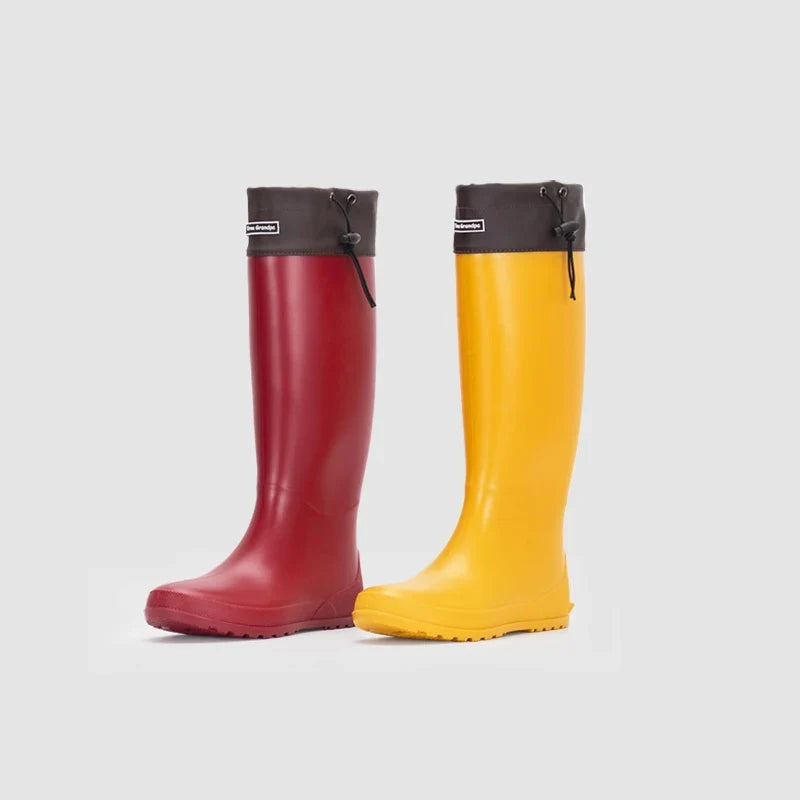 Women's Tall Rain Boots Waterproof Rubber with Drawstring Cuff