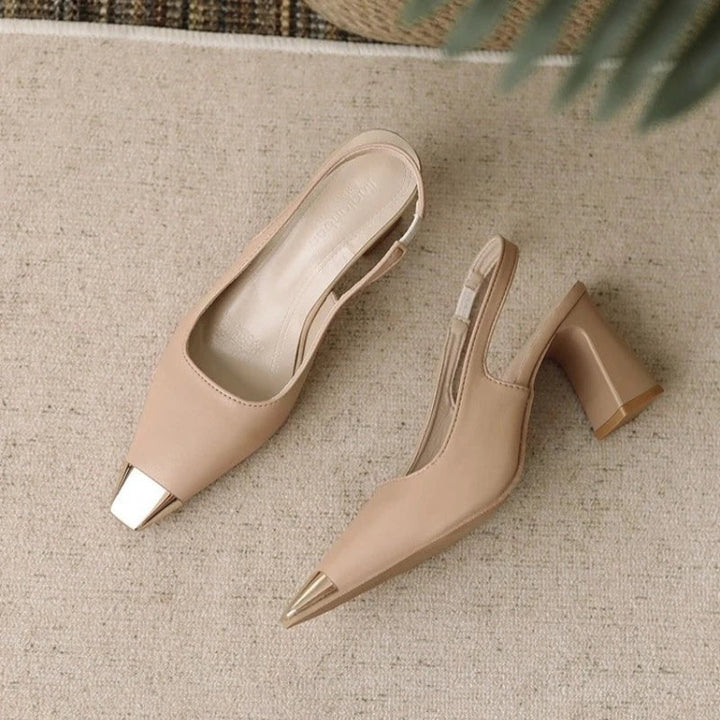Layla | Metallic Tip Slingback Block Pointed Toe Heels