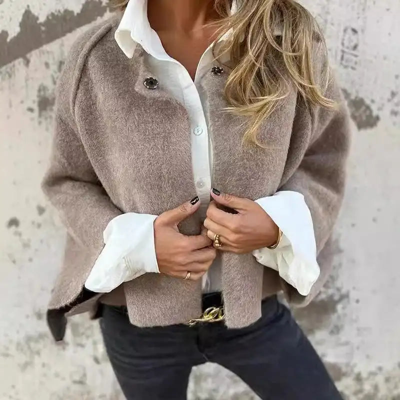 Sutton | Knitted Open Front Snap Collar Wool Cardigan