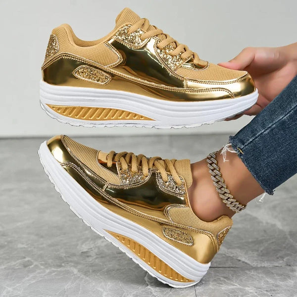 Aurelia | Women's Gold Metallic Rocker Platform Sneaker