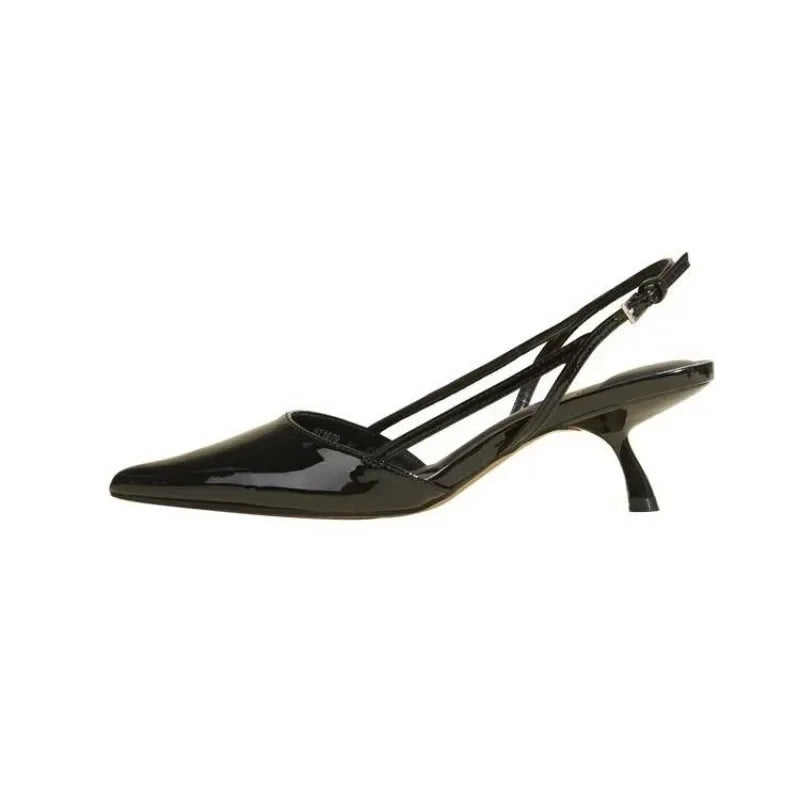 Madison | Pointed Toe Slingback Low Black Heels