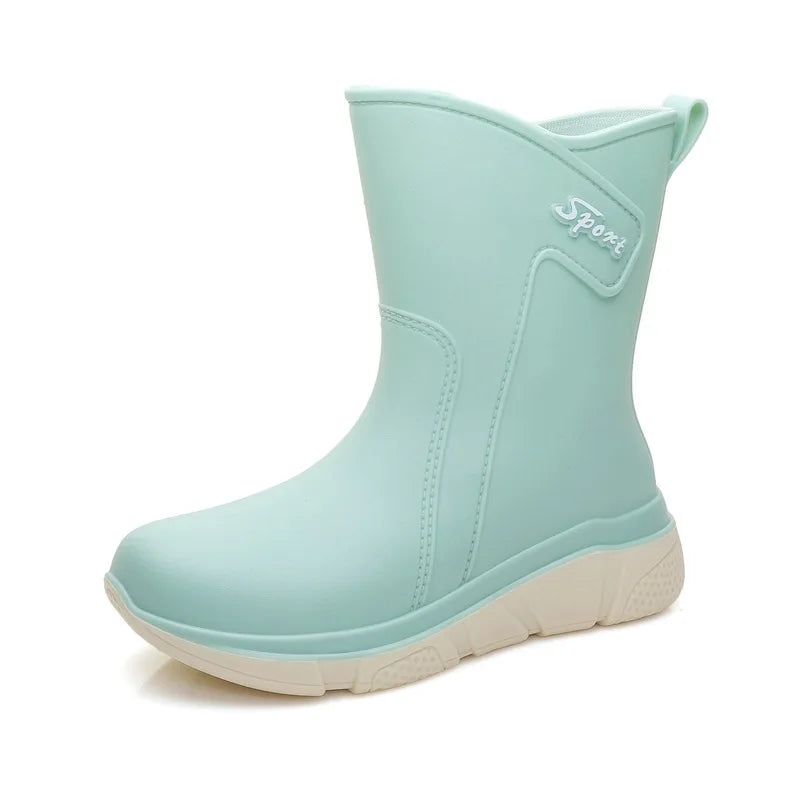 Women's Mid Calf Waterproof Rain Boots with Anti Slip Sole in Mint