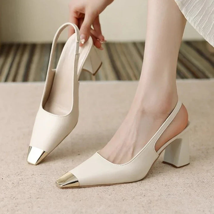 Layla | Metallic Tip Slingback Block Pointed Toe Heels