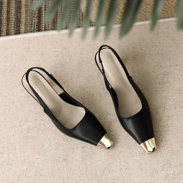 Layla | Metallic Tip Slingback Block Pointed Toe Heels