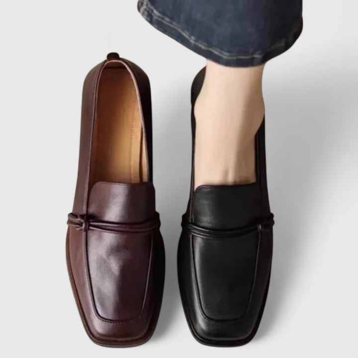 Women's Square Toe Loafers Low Heel Slip On in Black or Brown
