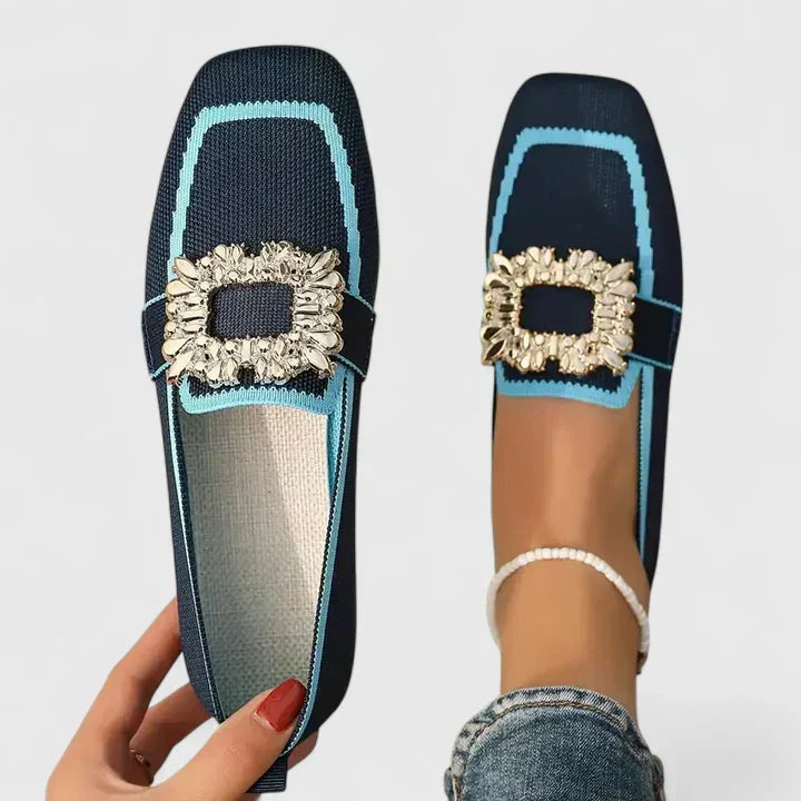 Gemma | Square Toe Woven Slip On Rhinestone Loafers