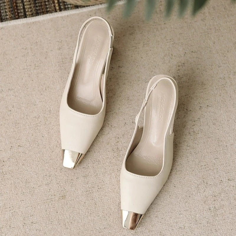 Layla | Metallic Tip Slingback Block Pointed Toe Heels