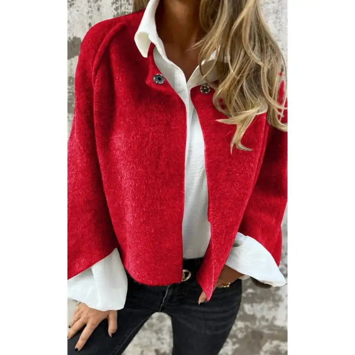 Sutton | Knitted Open Front Snap Collar Wool Cardigan