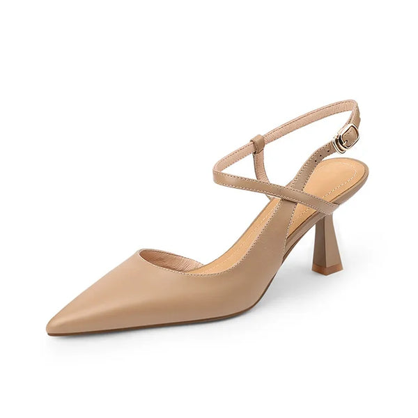 Zoe | Pointed Toe Cross Strap Slingback Nude Heels
