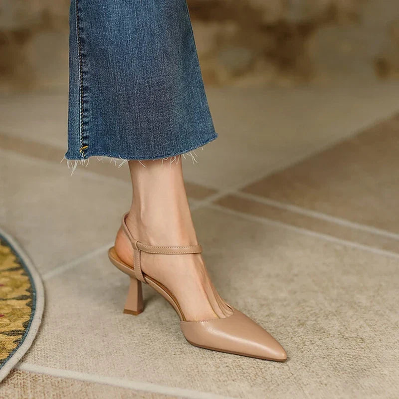 Zoe | Pointed Toe Cross Strap Slingback Nude Heels