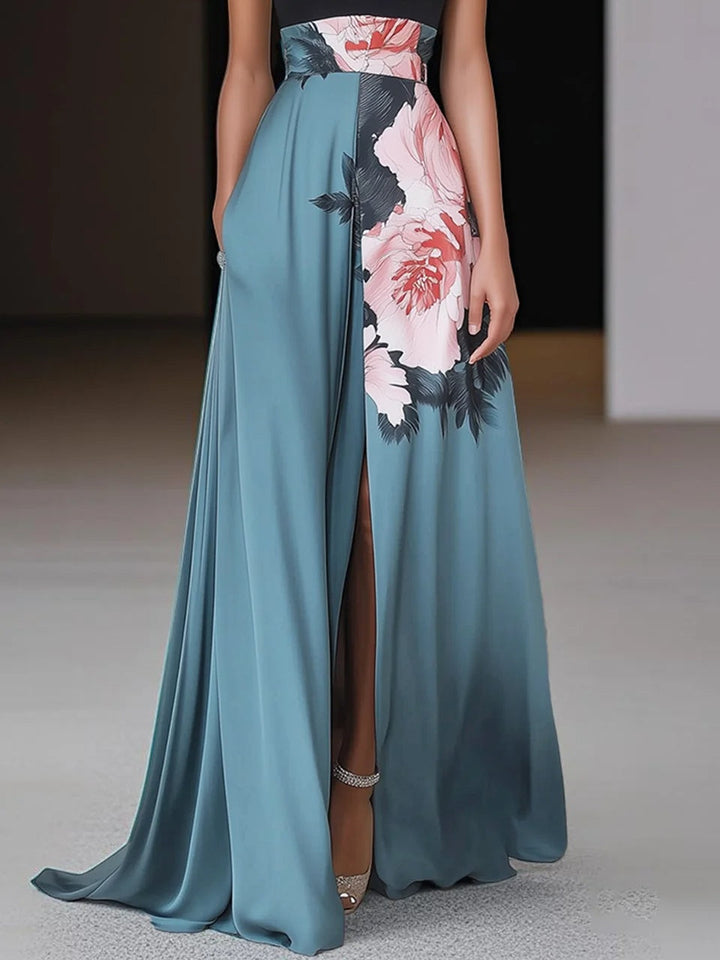 Dahlia | Halter Neck Sleeveless Summer Floral A Line Maxi Dress