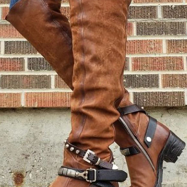 Phoenix | Women's Over The Knee Boots, Moto Buckle Studded Leatherette Winter Walking Boots