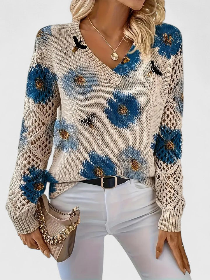 Honeybee | Open Work Pointelle Sleeve Knitwear Floral Daisy Sweater