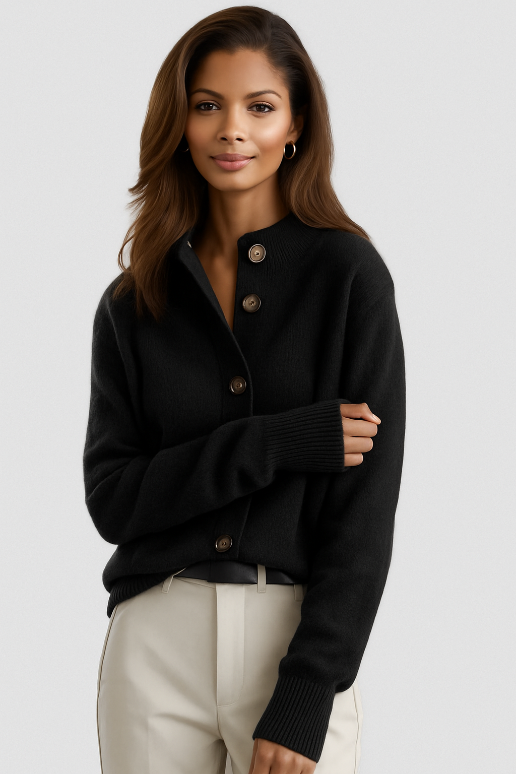 Sofia | Textured Mock Neck Tortoiseshell Button Cardigan