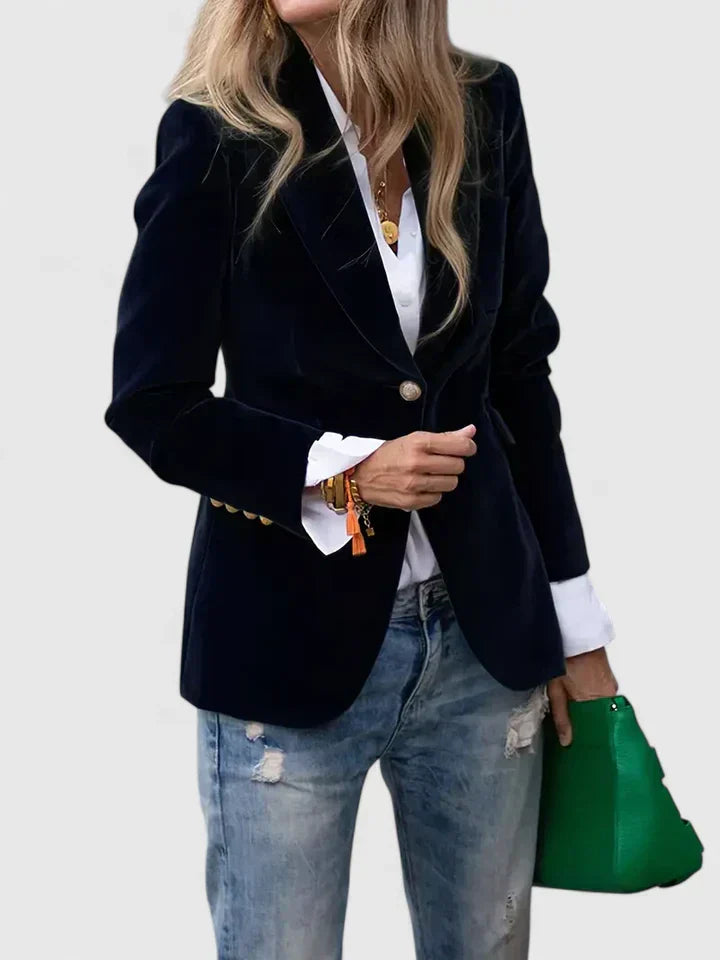 Julianna | Structured Accent Button Soft Velvet Blazer