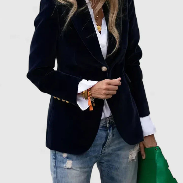 Julianna | Structured Accent Button Soft Velvet Blazer
