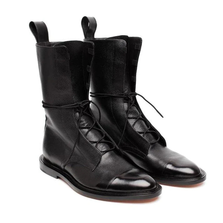 Ares | Dual Texture Polished Cap Toe Combat Boots