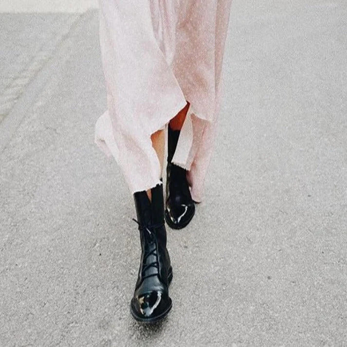 Ares | Dual Texture Polished Cap Toe Combat Boots
