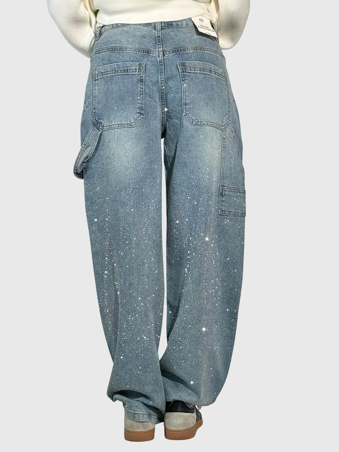 Stardust | Hot Fix Rhinestone Relaxed Baggy Wide Leg Cargo Jeans