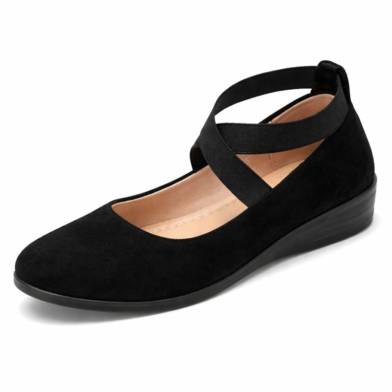 Elena | Round Toe Crossed Elastic Strap Ballerina Flats